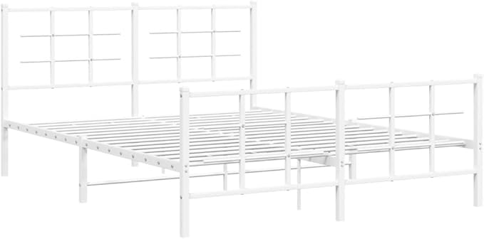 Modern King Size Metal Bed Frame with Heavy-Duty Construction and Powder-Coated White Finish for Bedroom, Sleek Minimalist Design, Easy Assembly, Spacious