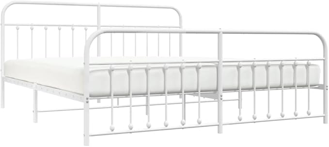 Bed Frame White Steel Bed Frame headboard for Bedroom 79x79 in Rectangular