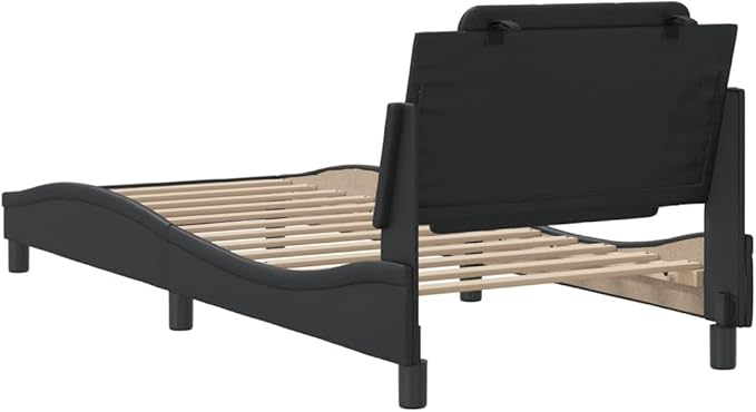 Bed Frame Black Faux Leather, Solid Pine Wood, Plywood Single Modern Faux Leather Bed Frame with Headboard, Sturdy Single Mattress Support for Bedroom