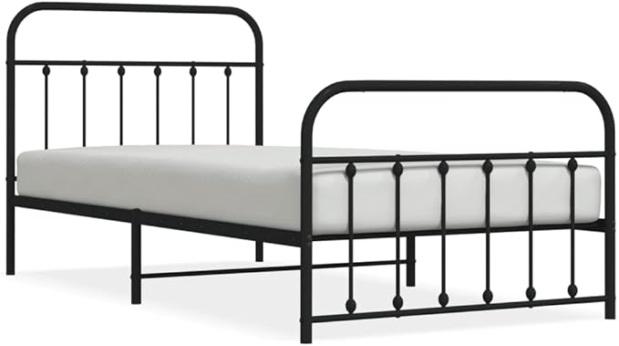 Bed Frame Black Powder-Coated Steel Twin Bed Frame Rectangular Bedroom Furniture headboard for Guest Room