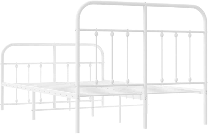 Bed Frame White Powder-Coated Steel headboard Queen Bed Frame for Living Room 47.2x74.8 in