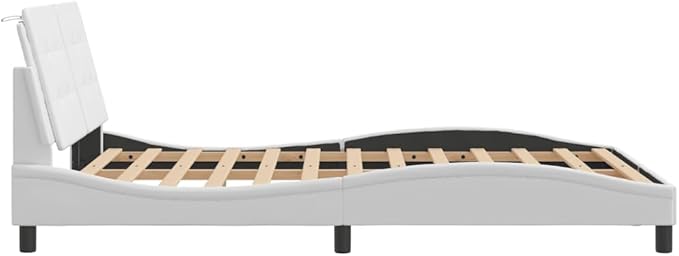 White Faux Leather Upholstered Platform Bed Frame, Sturdy Wooden Slat Support, Elegant Modern Design for Master Bedroom, Easy Assembly