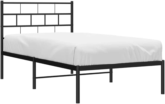 Black Single Metal Bed Frame 39.4 x 74.8 in Modern Steel Platform for Bedroom, 330 lb Load, 11.8 in Under-Bed Storage, Easy Assembly for Adult Sleepers