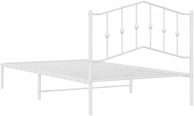 Modern Twin Size Metal Bed Frame with Headboard and Storage, Sturdy Powder-Coated Steel Platform Base for Mattress Support, Breathable Design for Airflow,