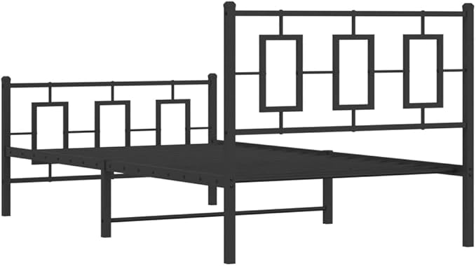 vidaXL Metal Single Bed Frame - Black Steel with Headboard/Footboard, Metal Slats, Bedroom Furniture, 39.4"x78.7" Compatibility