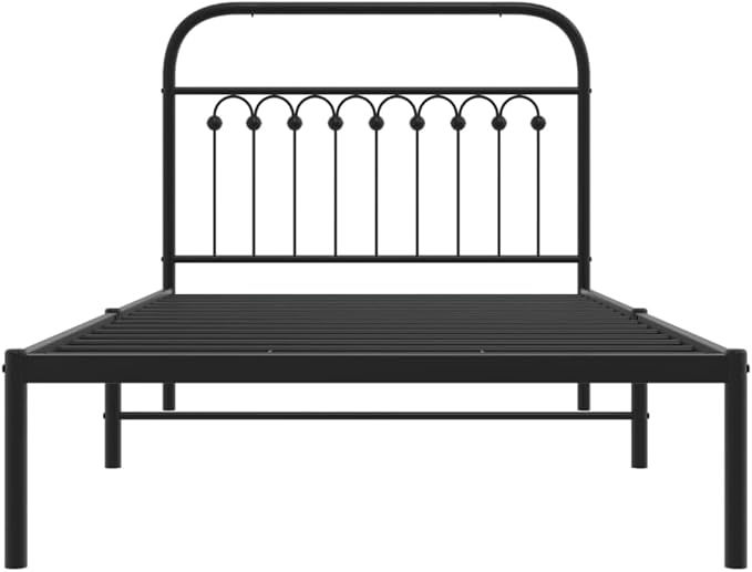 Steel Bed Frame with Headboard, Black Metal Platform Bed for Single Sleeper, Sturdy Mattress Foundation for 39.4x78.7 Inch Bedrooms and Guest Rooms