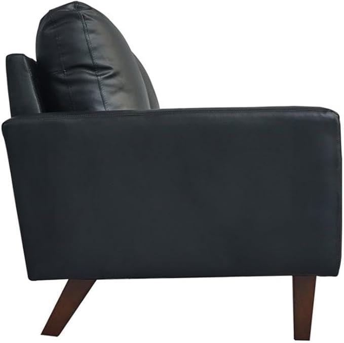 Pemberly Row Modern PU Leather Sofa Couch with Wooden Legs – Black, 70 Inch Upholstered Sofa, High-Density Cushion, Straight Arm Design for Living Room, Apartment or Office
