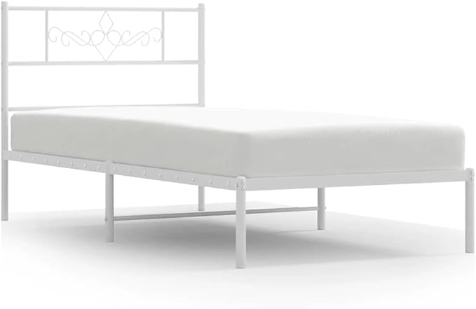 Modern White Single Bed Frame with Headboard - Heavy-Duty Steel Construction & Breathable Design for Contemporary Bedrooms - Easy Assembly 41.3" Wide 78.7" Long