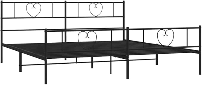 Modern Black Metal Bed Frame with Headboard and Footboard Storage, Sturdy Powder-Coated Steel Construction for Single or Double Mattress, Minimalist Design for