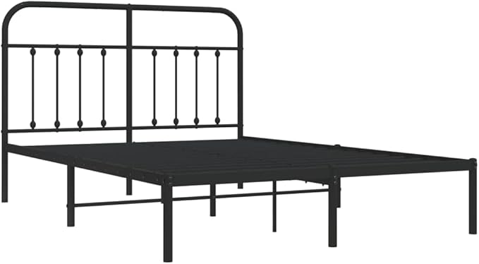 Bed Frame Black Powder-Coated Steel Bed Frame Bedroom Furniture for Bedroom 55.1 x 74.8 in