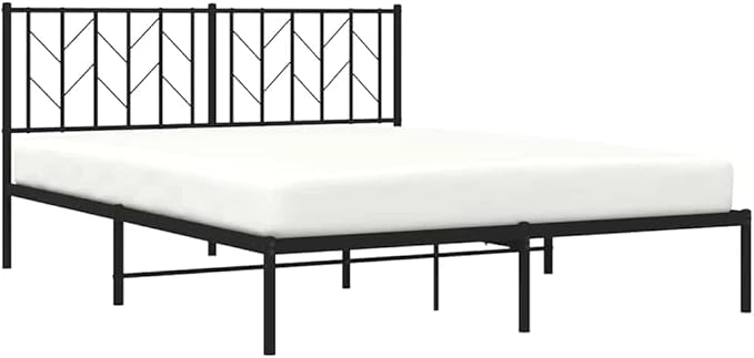 Bed Frame Black Powder-Coated Steel King Bed Frame Rectangular Easy Assembly for Bedroom