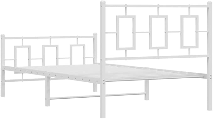 vidaXL Bed Frame White Powder-Coated Steel Single Bed Frame