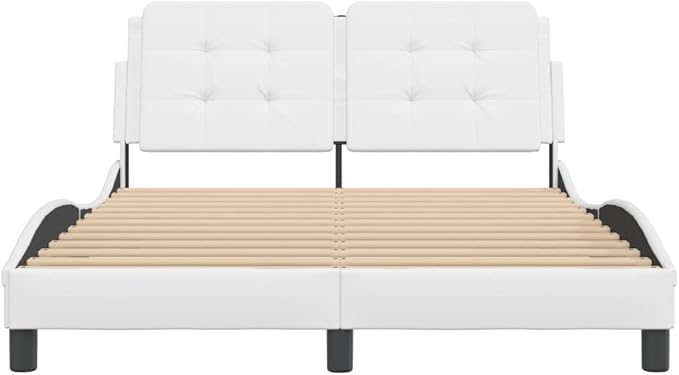 White Faux Leather Upholstered Platform Bed Frame, Sturdy Wooden Slat Support, Elegant Modern Design for Master Bedroom, Easy Assembly