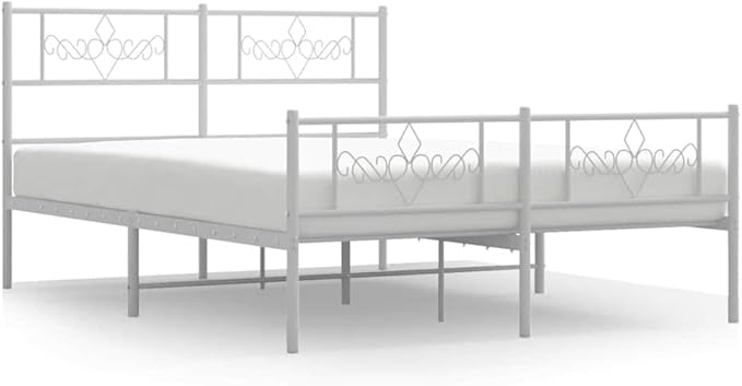 Traditional Double Metal Bed Frame with White Powder-Coated Steel, Durable and Elegant Design for Master Bedroom or Guest Room, Timeless Style and Robust