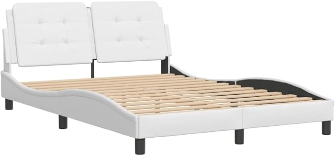 White Faux Leather Upholstered Platform Bed Frame, Sturdy Wooden Slat Support, Elegant Modern Design for Master Bedroom, Easy Assembly