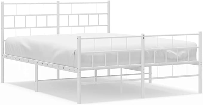 Queen Metal Platform Bed Frame 53x75 in Heavy Duty White Powder Coated Steel with 11.8 in Under Bed Storage Minimalist Modern Bedroom Furniture for Guest Master Bedroom