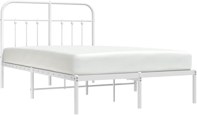 Bed Frame White Powder-Coated Steel Small Double Bed Frame Bedroom Furniture headboard for Guest Room