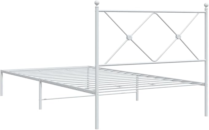 Elegant Metal Bed Frame with Headboard, 39.4 x 78.7 Inch Modern Design, Durable Powder-Coated Steel Construction for Stable Adult Sleeping Space