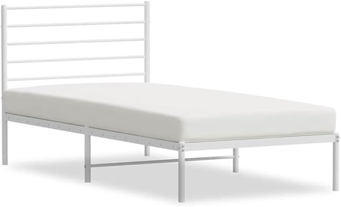 BOWERY HILL Powder-Coated Steel Bed Frame, Single Size, Durable Metal Construction, White Finish, Compact Design for Guest Bedroom or Small Spaces, Modern Style Indoor Sleeping Solution