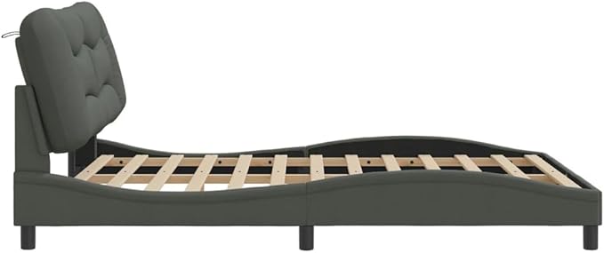 Bed Frame Dark Grey Polyester Queen Decorative Inlays Bed Frame Bed for Hotel Bedroom