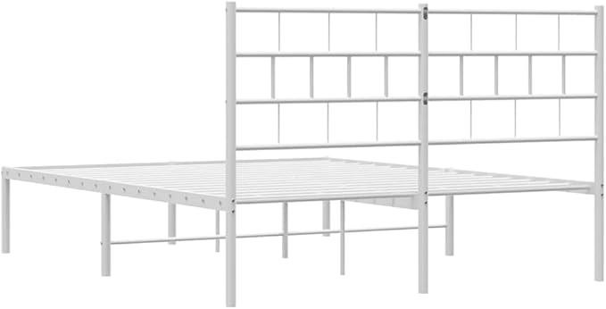 White Metal Full Bed Frame with Headboard 77.2 x 55.9 x 35.4 in Powder-Coated Steel Platform Full Mattress Base Bedroom Furniture Modernes Design Robust for Adults