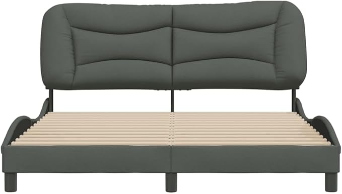 Bed Frame Dark Grey Polyester Queen Decorative Inlays Bed Frame Bed for Hotel Bedroom