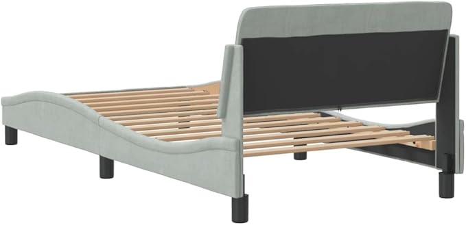 Light Gray Velvet Bed Frame with Storage, Modern Single Size Upholstered Platform for Small Spaces Light Gray, 41.3 x 85.8 x 29.3 in