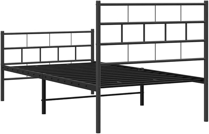 Single Metal Bed Frame Black Powder-Coated Steel Platform 77.2x41.1x35.4 in Modern Headboard Bedroom Furniture Easy Assembly for Teen Guest Room