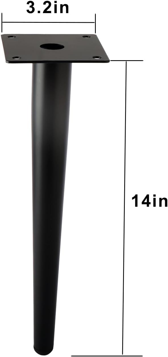 Straight Furniture Table Legs 14 Inch, Round Tapered Metal Furniture Legs Black, Modern Dresser Cabinet Sofa Support Feet Replacement, Set of 4