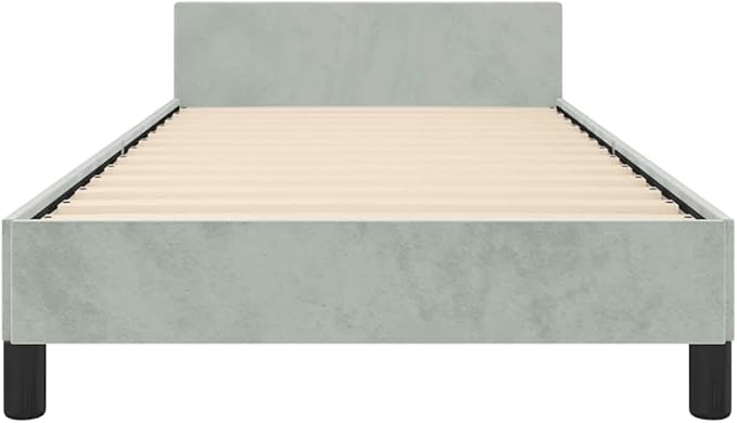 Light Grey Velvet Bed Frame with Soft Touch Upholstery and Durable Plywood Structure, Modern Single Bed for Adults, Compact Size Ideal for Small Bedrooms, Easy Assembly