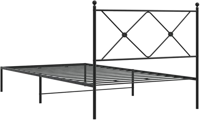 vidaXL Metal Bed Frame with Headboard - Black Powder-Coated Steel, 39.4"x78.7" Mattress Support, Bedroom Furniture for Modern Decor