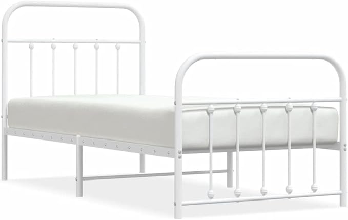 Bed Frame White Powder-Coated Steel Double Bed Bedroom Furniture for Living Room 35.4x74.8 in Frame