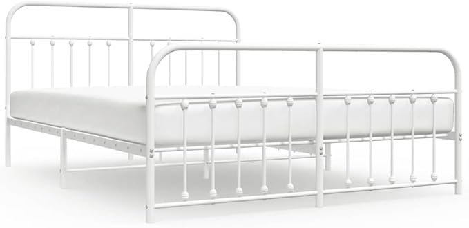 Bed Frame White Powder-Coated Steel Full Bed Frame Rectangular headboard Bedroom Furniture for Bedroom