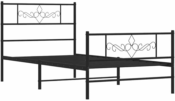 Black Powder-Coated Steel Single Bed Frame, Sturdy Platform Bed with 11.8 Inch Under-Storage, Easy Assembly Metal Bedframe for Adult Bedroom Furniture, Camas