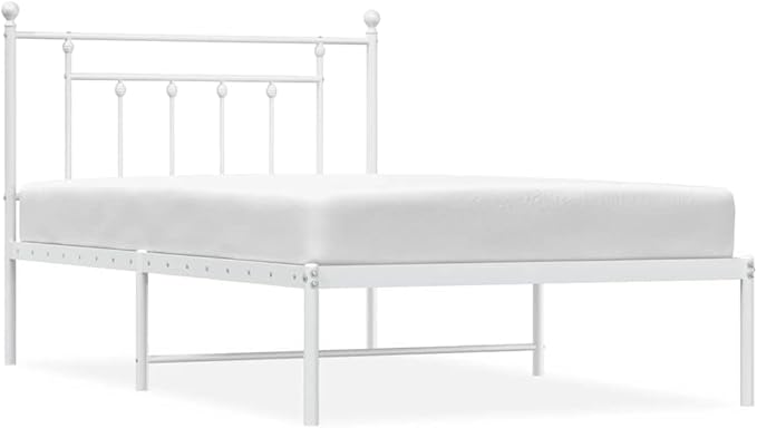 White Powder-Coated Steel Single Bed Frame Modern Platform Bed Bedroom Furniture Sturdy Mattress Support No Box Spring Needed Easy Assembly for Dorm Room Camas