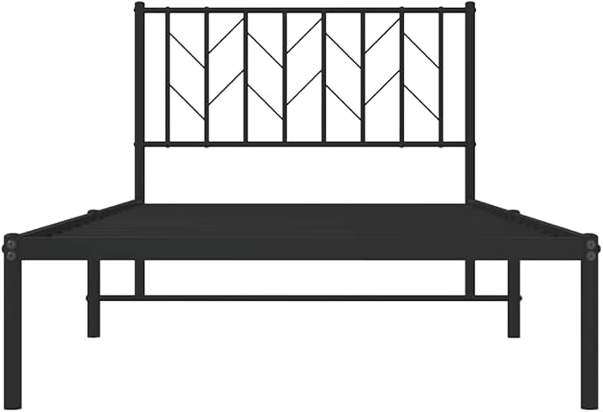 Black Powder-Coated Steel Single Bed Frame, Minimalist Modern Design, Durable Metal Platform Bed for Bedroom, Adult Guest Room Furniture