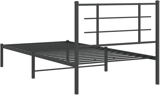 Single Metal Bed Frame with Headboard, Modern Black Platform Bed with Underbed Storage Space, Sturdy Steel Frame for Adults, Easy Assembly Headboard Bed for