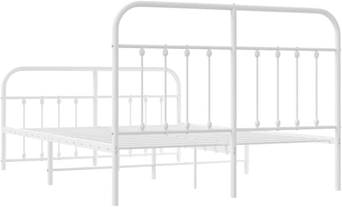 Bed Frame White Powder-Coated Steel Double Bed Bedroom Furniture for Living Room 55 x 79 in Frame