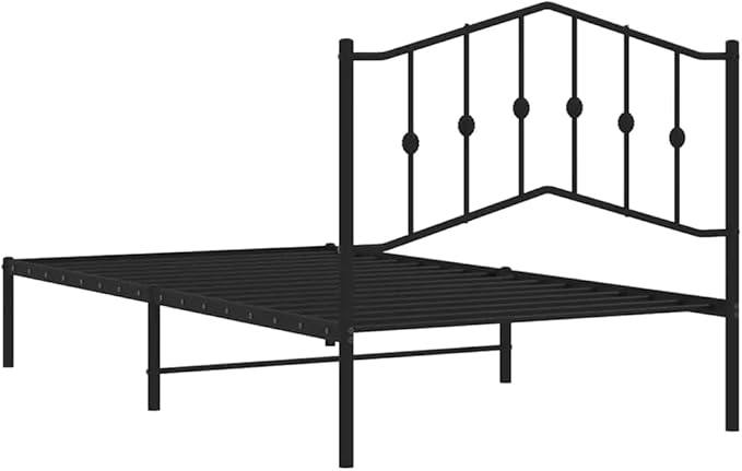 Twin Bed Frame with Headboard, Sturdy Powder-Coated Steel Construction in Black Finish for Modern Bedroom, Heavy-Duty Support with Underbed Storage Space