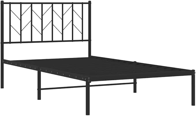 Black Powder-Coated Steel Single Bed Frame, Minimalist Modern Design, Durable Metal Platform Bed for Bedroom, Adult Guest Room Furniture
