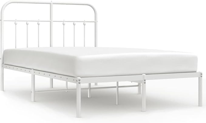 Bed Frame White Powder-Coated Steel Small Double Bed Frame Bedroom Furniture headboard for Guest Room