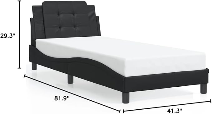 Black Faux Leather Upholstered Platform Bed Frame, Durable Single Size, Modern Bedroom Furniture, Easy Assembly