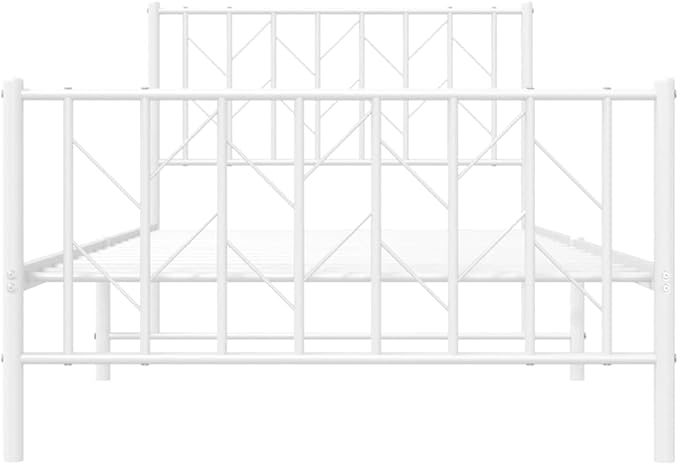 Bed Frame White Steel Single Bed Frame Rectangular Durable Adult for Bedroom