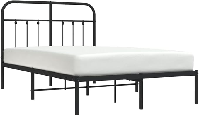 Bed Frame Black Powder-Coated Steel Single Bed headboard for Guest Room 47.2x74.8 in Small Double
