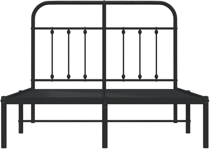 Bed Frame Black Powder-Coated Steel Single Bed headboard for Guest Room 47.2x74.8 in Small Double