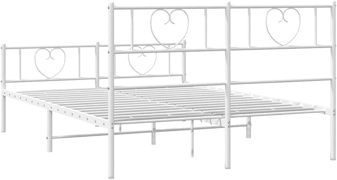 White Metal Bed Frame with Headboard, Modern Steel Platform Bed with Underbed Storage, Supports 59 x 79 Inch Mattress, Durable and Breathable Design for Bedroom or Guest Room