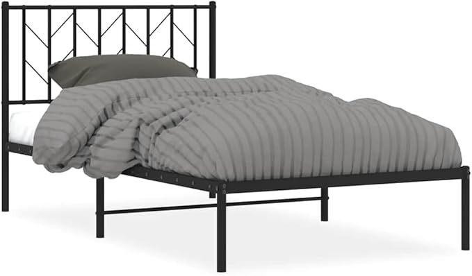 Black Powder-Coated Steel Single Bed Frame, Minimalist Modern Design, Durable Metal Platform Bed for Bedroom, Adult Guest Room Furniture
