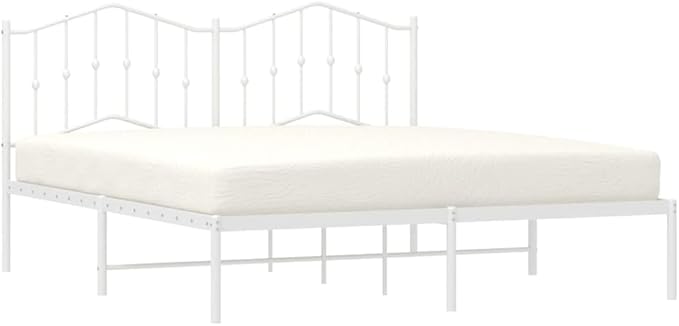 Modern Metal Bed Frame with Sleek White Finish, Contemporary Design for Bedroom, Durable Steel Structure with Strong Support for Couples and Guest Rooms