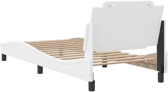 White Faux Leather Platform Bed Frame for Twin Size Mattress, Modern Bedroom Furniture, Easy Assembly, Durable Support