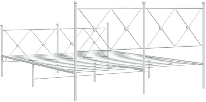 King Size Bed Frame with Headboard and Footboard, Sturdy Steel Construction in Minimalist White Finish for Modern Bedroom Decor and Storage Space